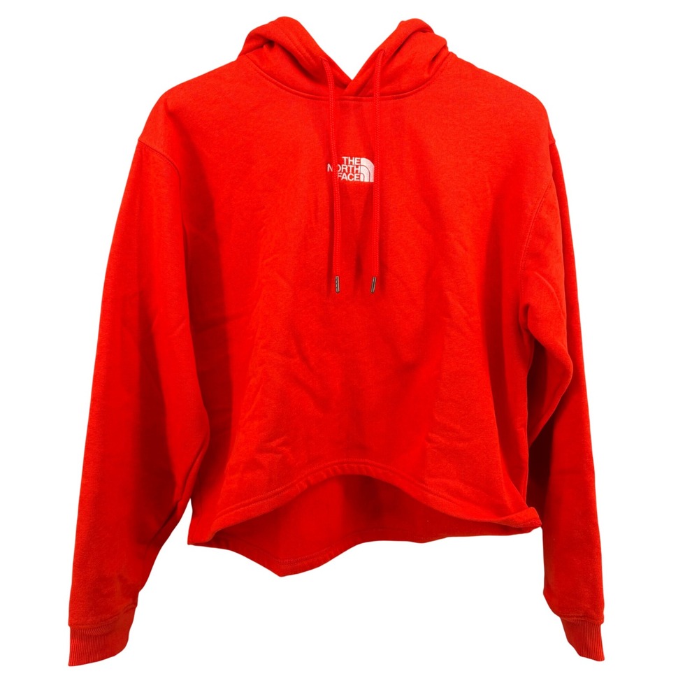 The North Face Womens Red Cropped Logo Hoodie A84GT Fleece Pullover Large